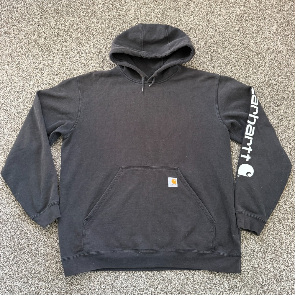 Carhartt Hoodie Men's Large K288 BLK Original Fit Black Graphic Logo Sleeve